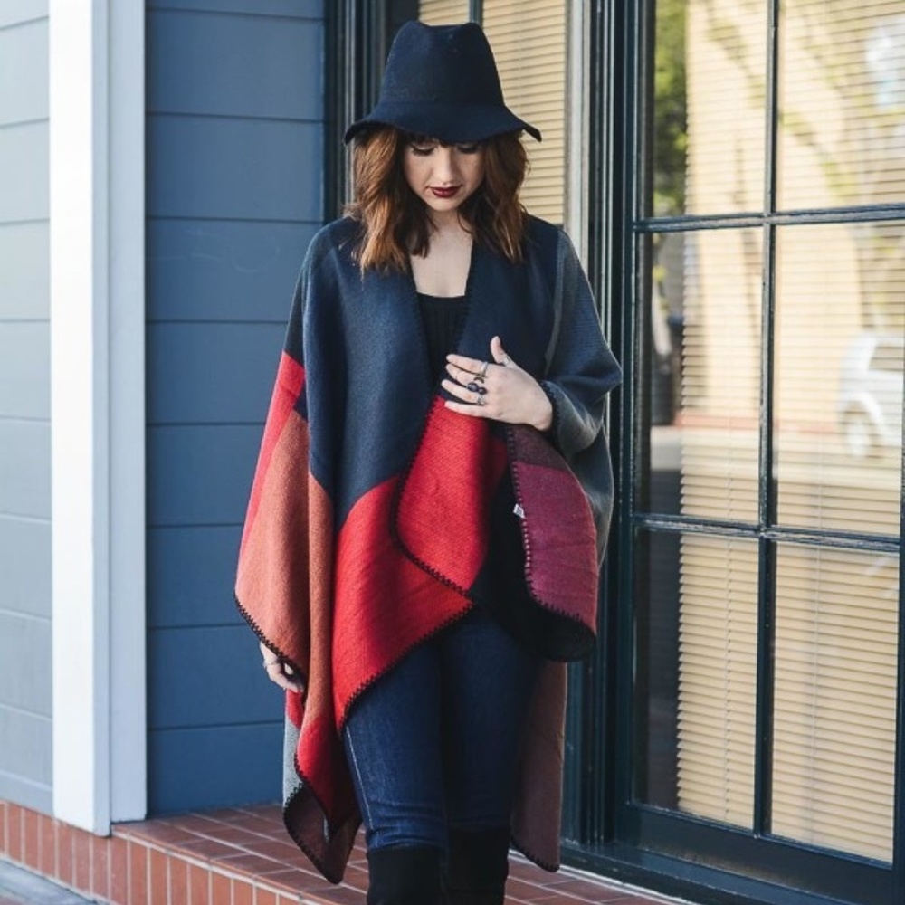 Color Block Poncho